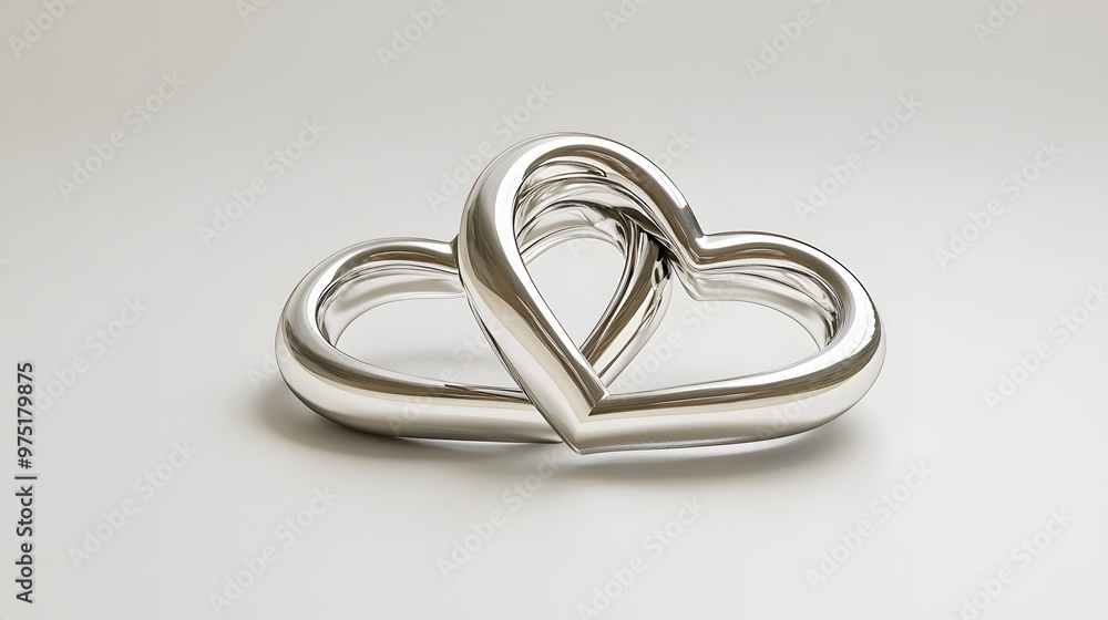 2. **An elegant 3D render of a pair of interlocking heart-shaped rings with a soft, reflective finish, set against a clean white backdrop 2. **An elegant 3D render of a pair of interlocking heart-shaped rings with a soft, reflective finish, set against a clean white backdrop