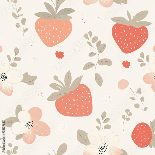 Charming Floral Strawberry Pattern for Fabric and Wallpaper