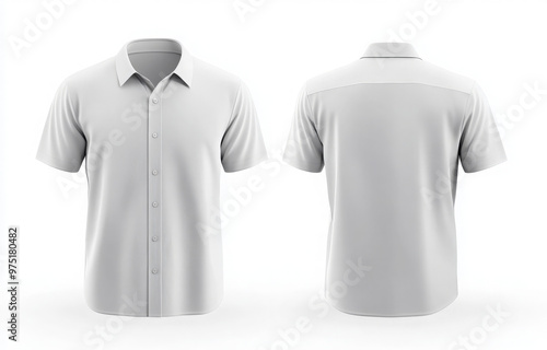 Wallpaper Mural White short-sleeve button-down shirt mockup on white background, front and back view. Torontodigital.ca