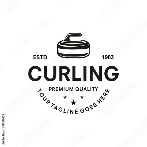 Badge emblem curling sport vector with curling stone concept