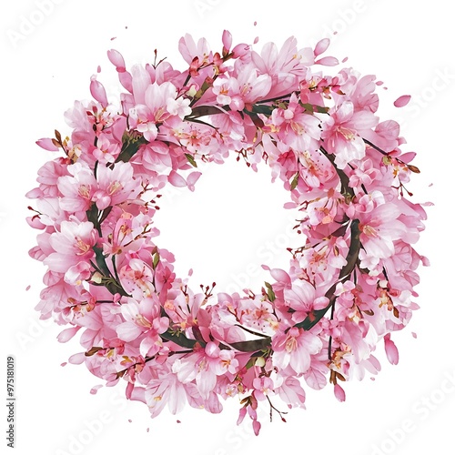 Wallpaper Mural Watercolor floral sakura frame. Spring cherry blossom wreath, isolated on white Torontodigital.ca