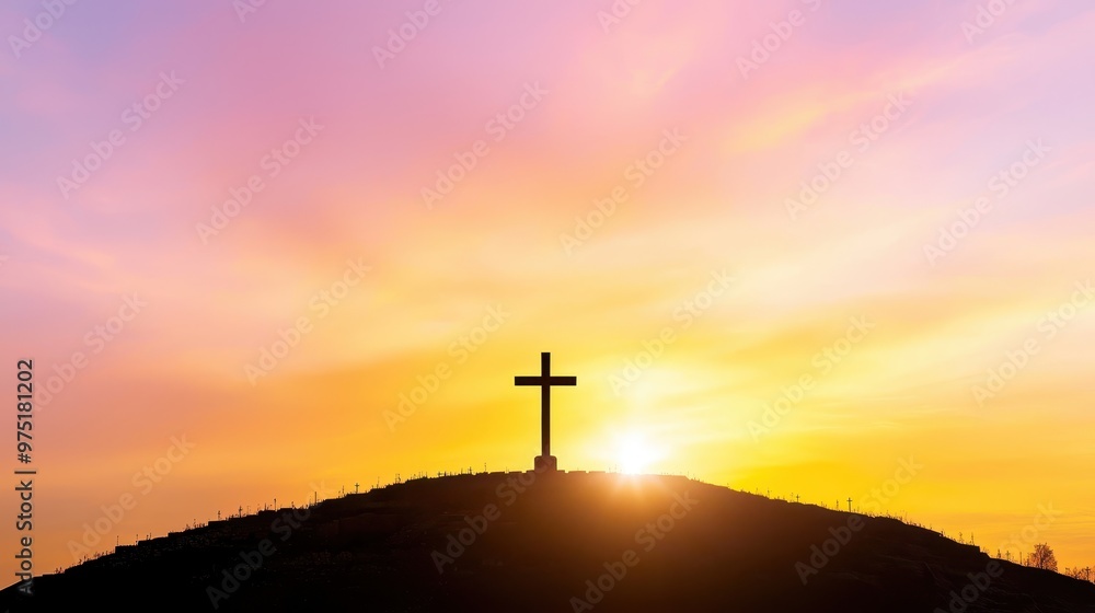 Sunset Silhouette of Cross on Hilltop Sunset Silhouette of Cross on Hilltop