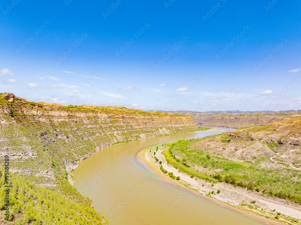 Sunny summer day in the Yellow River Snake Bend Geological Park in Yonghe, Linfen, Shanxi Sunny summer day in the Yellow River Snake Bend Geological Park in Yonghe, Linfen, Shanxi