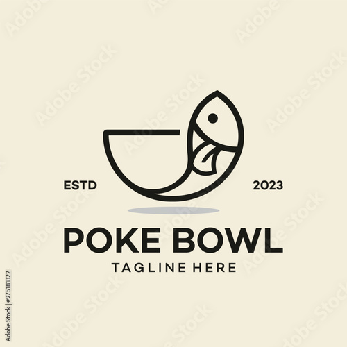 fish bowl line art vector logo design