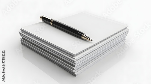 2. **An elegant 3D depiction of a stack of business documents and a high-end pen on a clean, minimalist white background