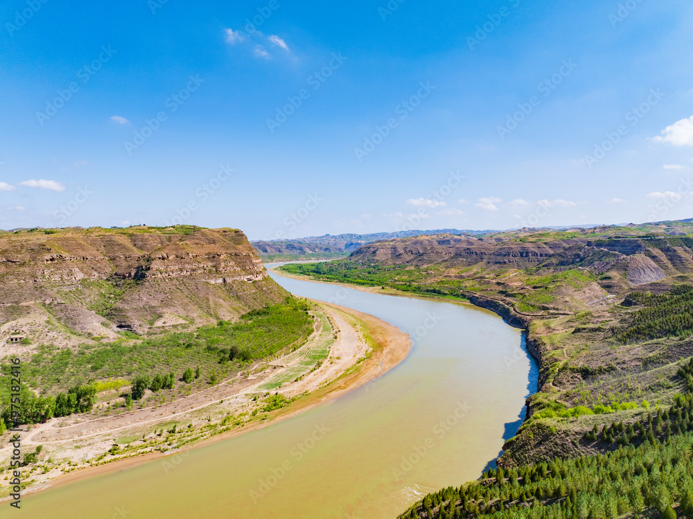 Sunny summer day in the Yellow River Snake Bend Geological Park in Yonghe, Linfen, Shanxi Sunny summer day in the Yellow River Snake Bend Geological Park in Yonghe, Linfen, Shanxi