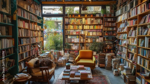 Charming bookstore with shelves full of books 