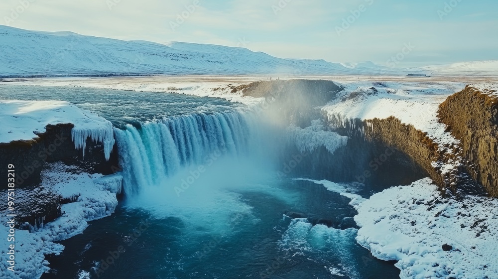 custom made wallpaper toronto digitalBreathtaking winter landscape featuring the majestic godafoss waterfall in iceland