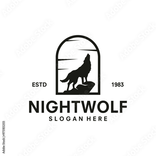 vintage logo wolf vector template illustration