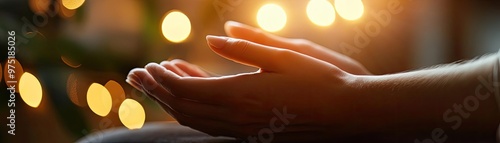 Wallpaper Mural A serene moment with hands gently extended, surrounded by soft glowing lights, capturing tranquility and peace. Torontodigital.ca