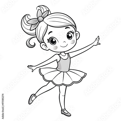 A cheerful girl in a ballet outfit stands gracefully ready to bring her coloring page to life with vibrant colors during a fun artistic session