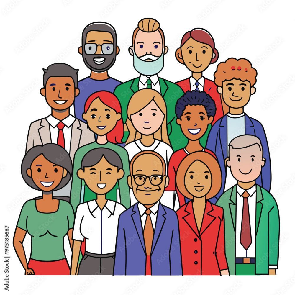 A vibrant collection of outline characters with various hairstyles and outfits showcasing a sense of camaraderie in a cheerful office setting A vibrant collection of outline characters with various hairstyles and outfits showcasing a sense of camaraderie in a cheerful office setting