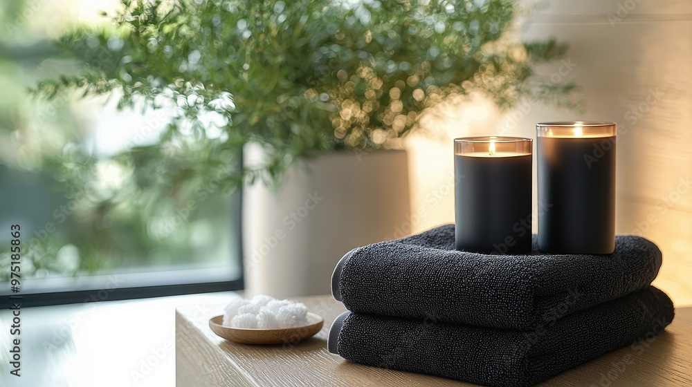 Scented Candles on Black Towels with Natural Light Scented Candles on Black Towels with Natural Light
