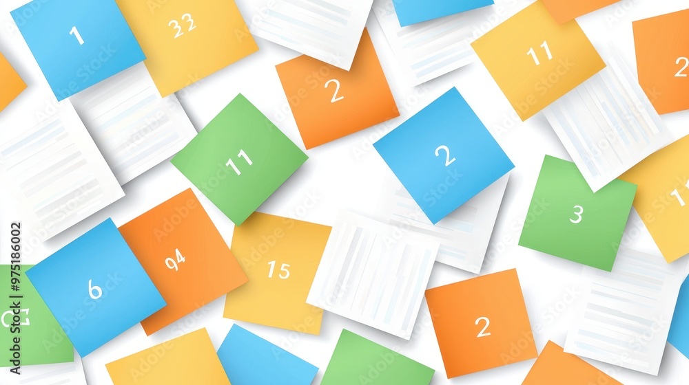 Colorful Sticky Notes with Numbers on White Background Colorful Sticky Notes with Numbers on White Background