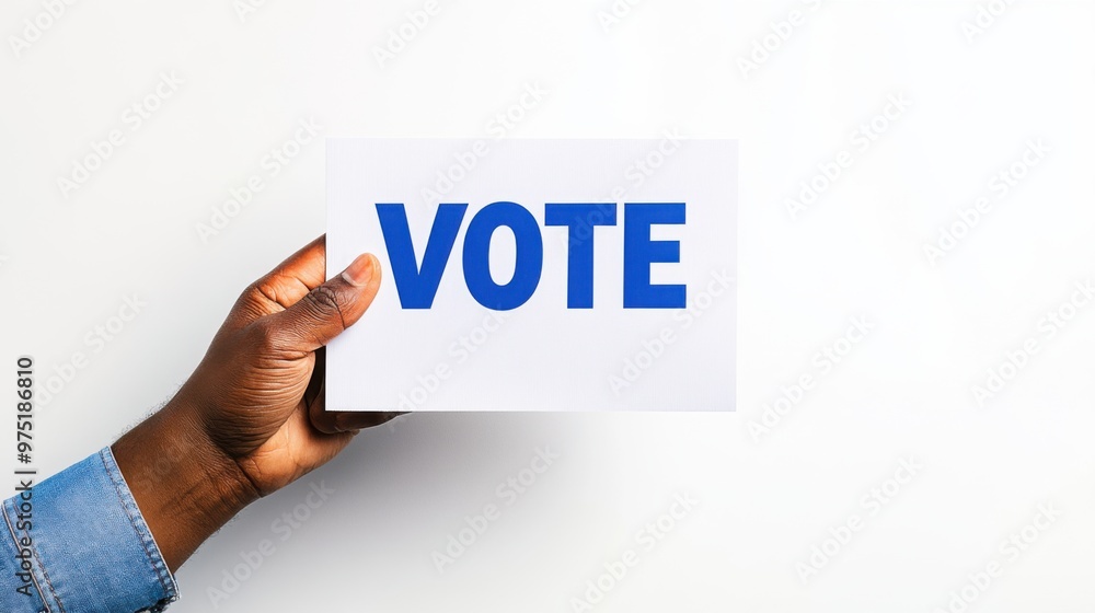 A hand holding a vote card, emphasizing civic engagement and participation in the electoral process. Make your voice heard! A hand holding a vote card, emphasizing civic engagement and participation in the electoral process. Make your voice heard!