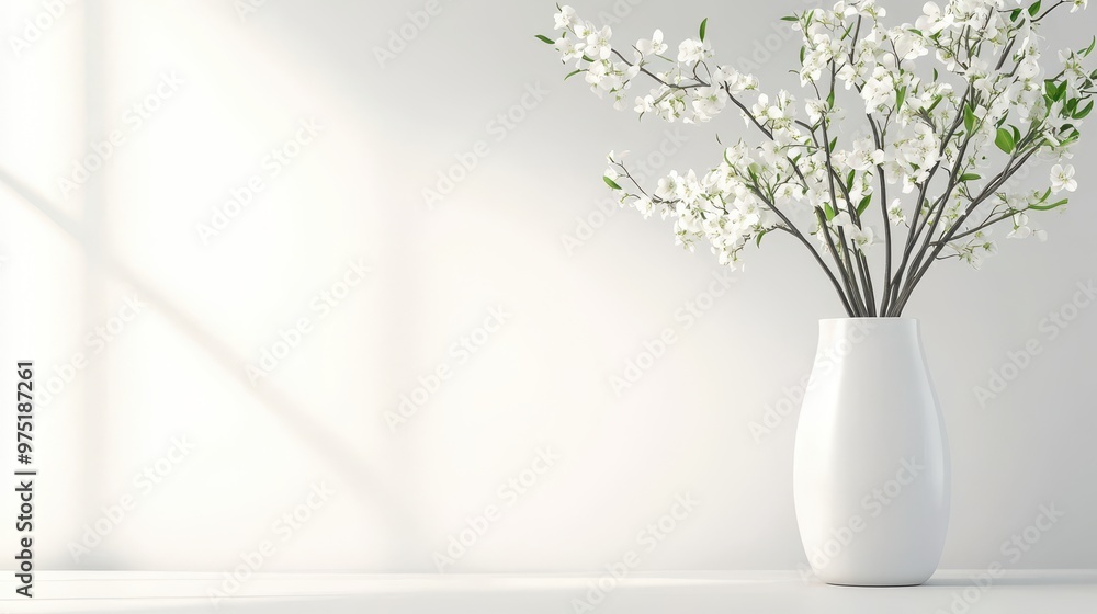 White Vase with Spring Flowers and Light Shadow White Vase with Spring Flowers and Light Shadow