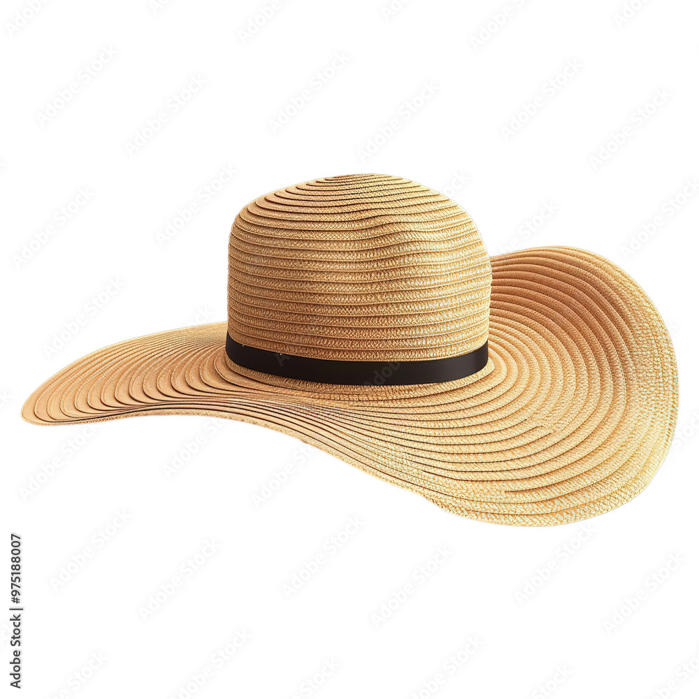 Wide Brim Straw Hat on Transparent Background