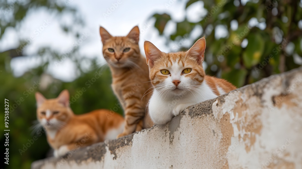 cute cats sitting on top of the wall, Generative AI cute cats sitting on top of the wall, Generative AI