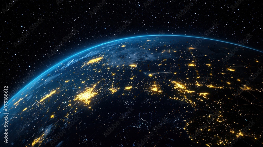 Obraz premium Earth at Night with City Lights and Stars