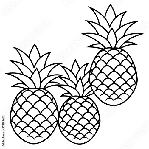 various pineapples outline coloring book page line art drawing