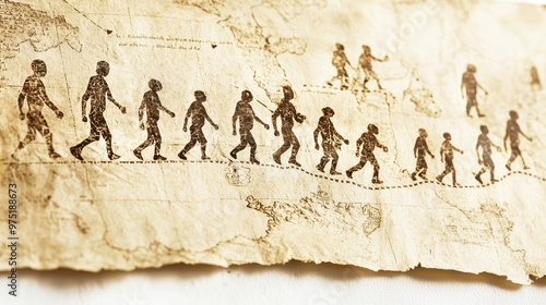 Human Evolution Timeline on Antique Parchment Paper