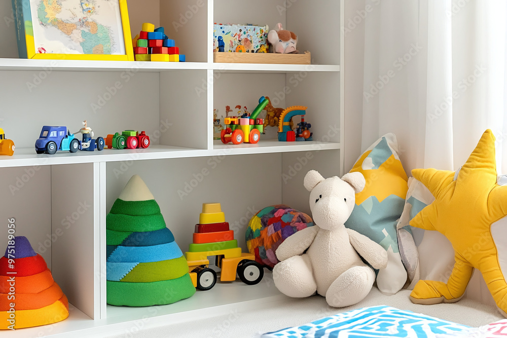 Obraz premium a child's bedroom neatly organized with neat toy storage