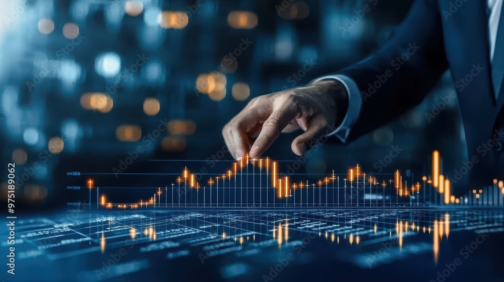 Businessman analyzing stock market data on digital screen Businessman analyzing stock market data on digital screen
