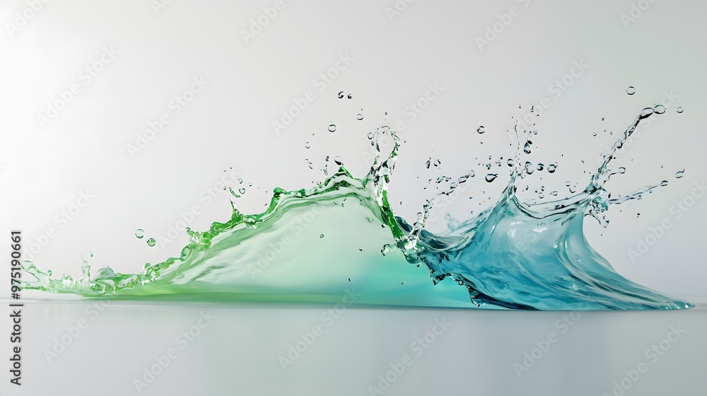 custom made wallpaper toronto digital65. **An elegant 3D depiction of a water splash in pastel green and blue tones, isolated on a clean white backdrop