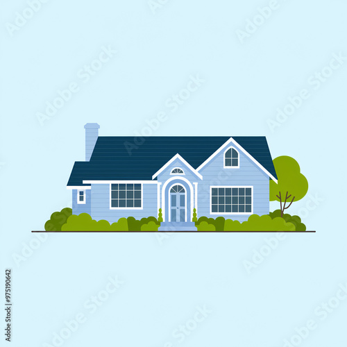 Wallpaper Mural house with chimney and grass on a white background. Torontodigital.ca