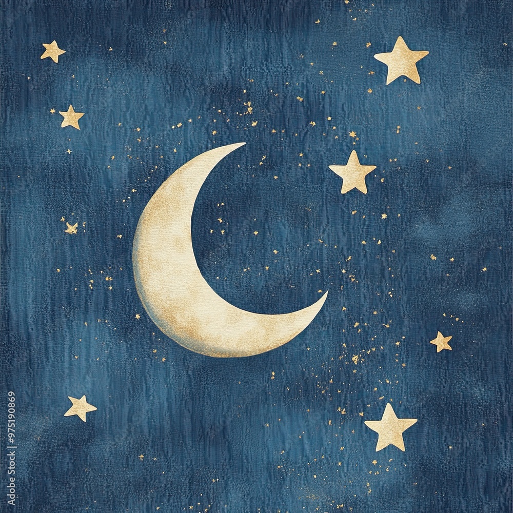 Serene Night Sky with Crescent Moon and Stars Serene Night Sky with Crescent Moon and Stars