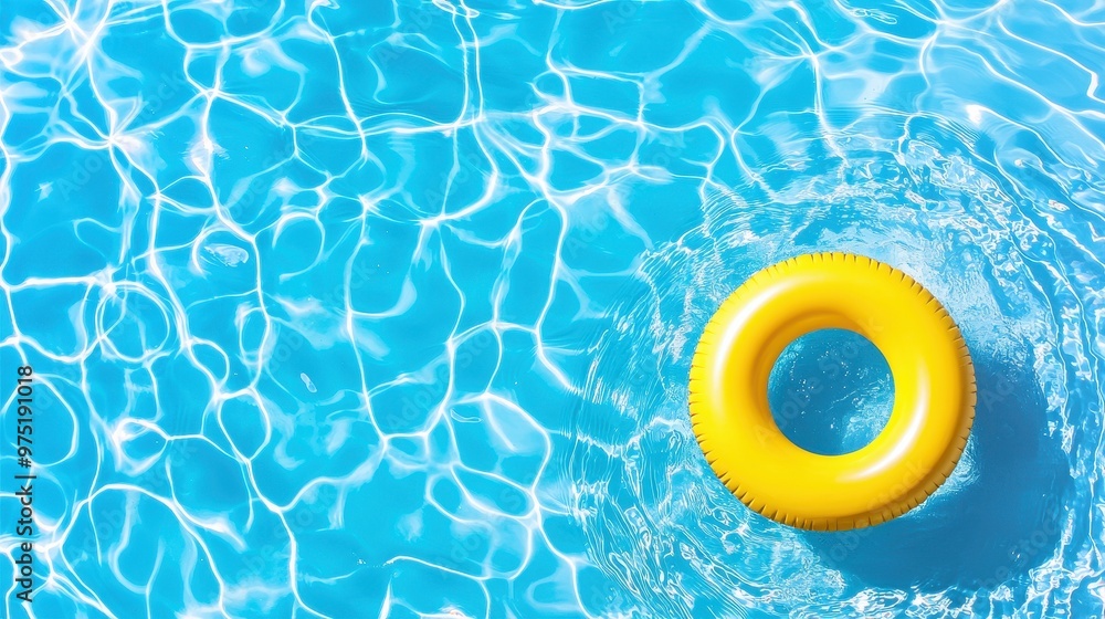 Yellow Inflatable Ring Floating in a Blue Pool Yellow Inflatable Ring Floating in a Blue Pool