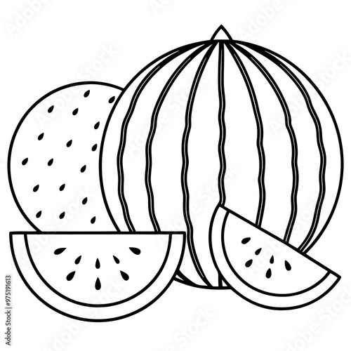 various watermelons outline coloring book page line art drawing