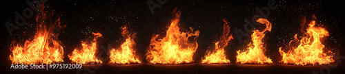 A sprite sheet of fire in various positions on a black background
