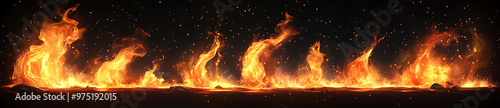 A sprite sheet of fire in various positions on a black background