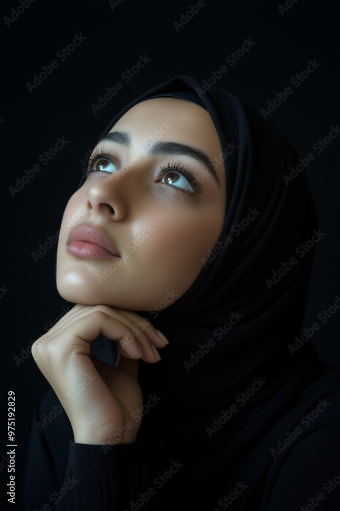 Hijab Young Lady in Thoughtful Pose. People Portrait and Expression Concept Hijab Young Lady in Thoughtful Pose. People Portrait and Expression Concept
