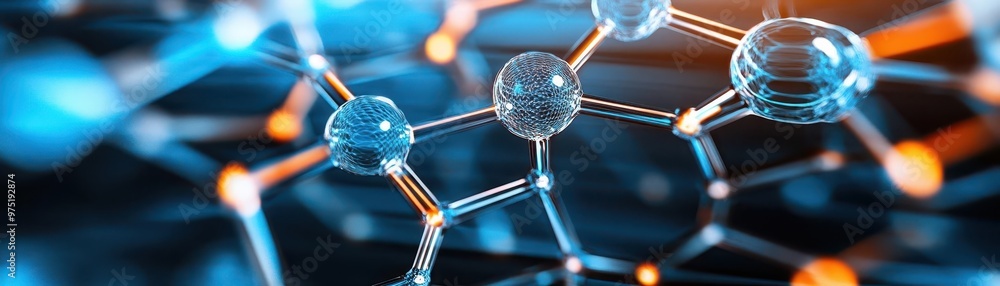 Abstract molecule structure with glowing blue spheres. Abstract molecule structure with glowing blue spheres.