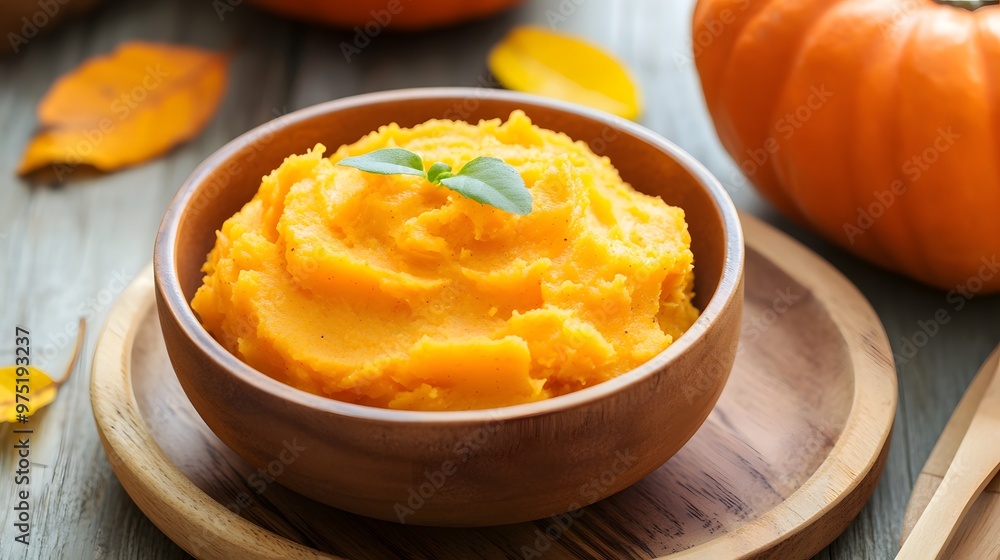 yellow mashed pumpkin in a bowl , Generative AI yellow mashed pumpkin in a bowl , Generative AI