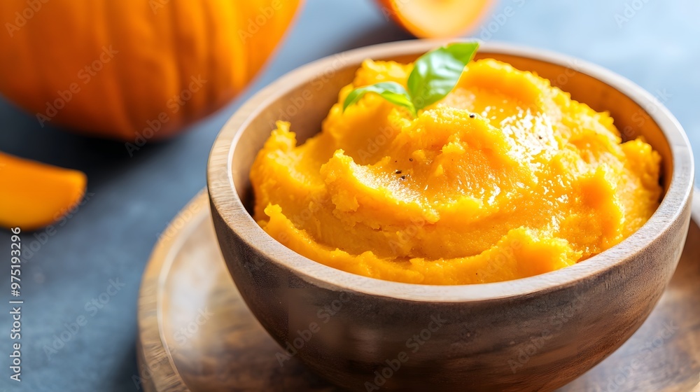 yellow mashed pumpkin in a bowl , Generative AI yellow mashed pumpkin in a bowl , Generative AI