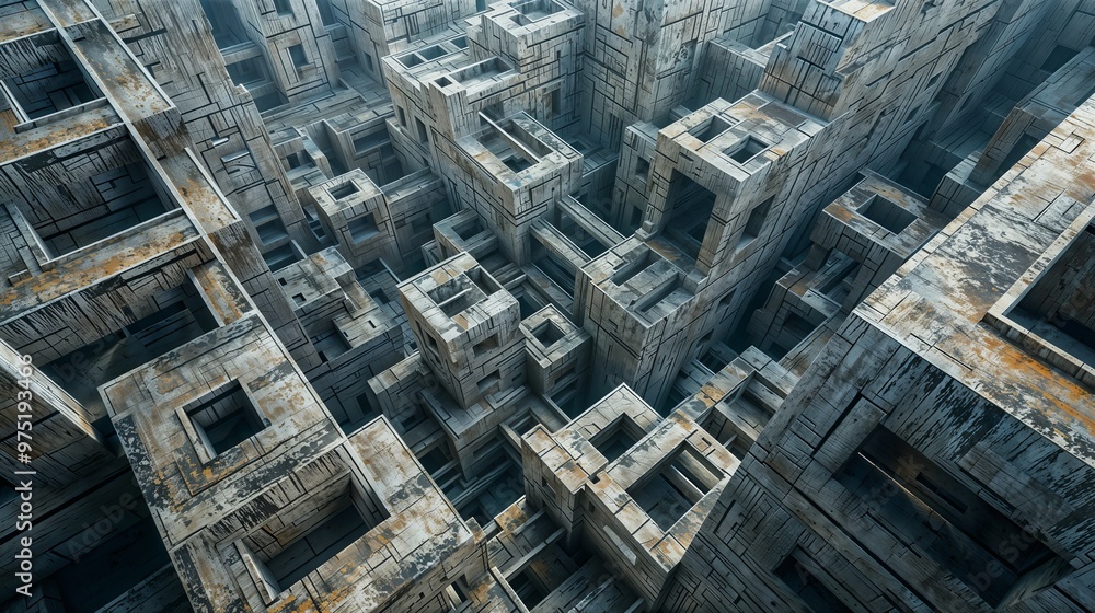 Fototapeta premium Abstract Urban Maze of Geometric Structures in a High-Angle View