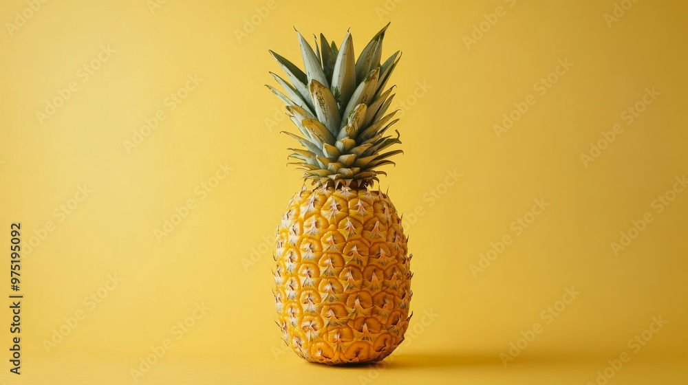 Pineapple on yellow background, vibrant still life. Fresh tropical fruit concept Pineapple on yellow background, vibrant still life. Fresh tropical fruit concept