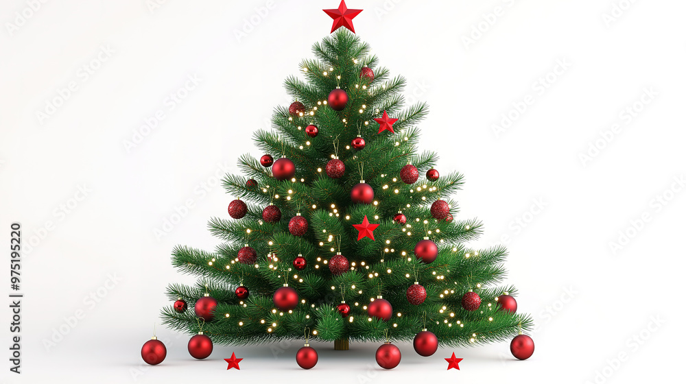 Obraz premium Christmas Tree Featuring Red Baubles and Glittering Stars