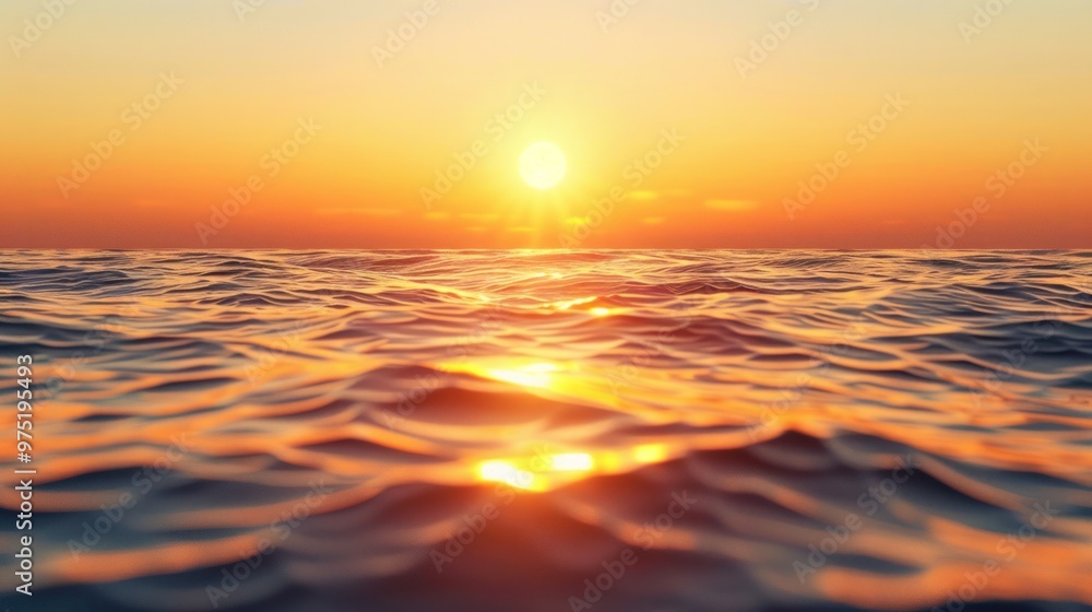 A photorealistic image of a calm ocean sunset with the sun dipping below the horizon, casting a warm golden glow over the water. A photorealistic image of a calm ocean sunset with the sun dipping below the horizon, casting a warm golden glow over the water.