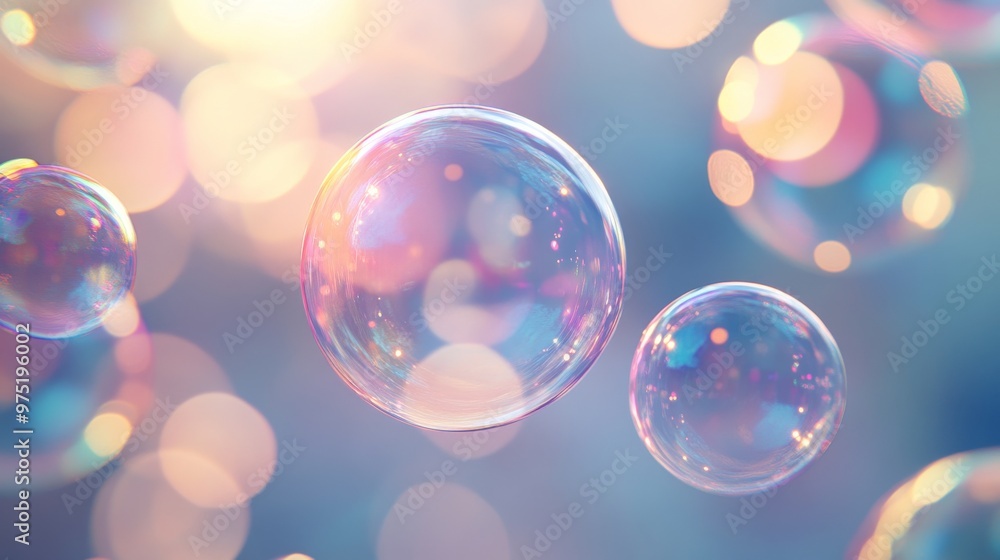 Colorful soap bubbles floating against blurred background Colorful soap bubbles floating against blurred background