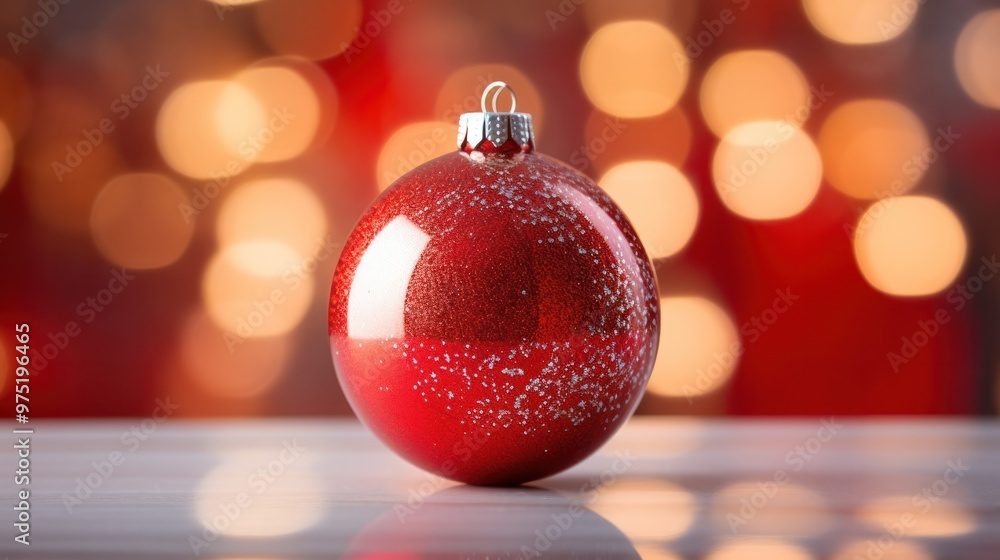 A red Christmas ornament reflecting the warm glow of fairy lights, creating a magical ambiance A red Christmas ornament reflecting the warm glow of fairy lights, creating a magical ambiance