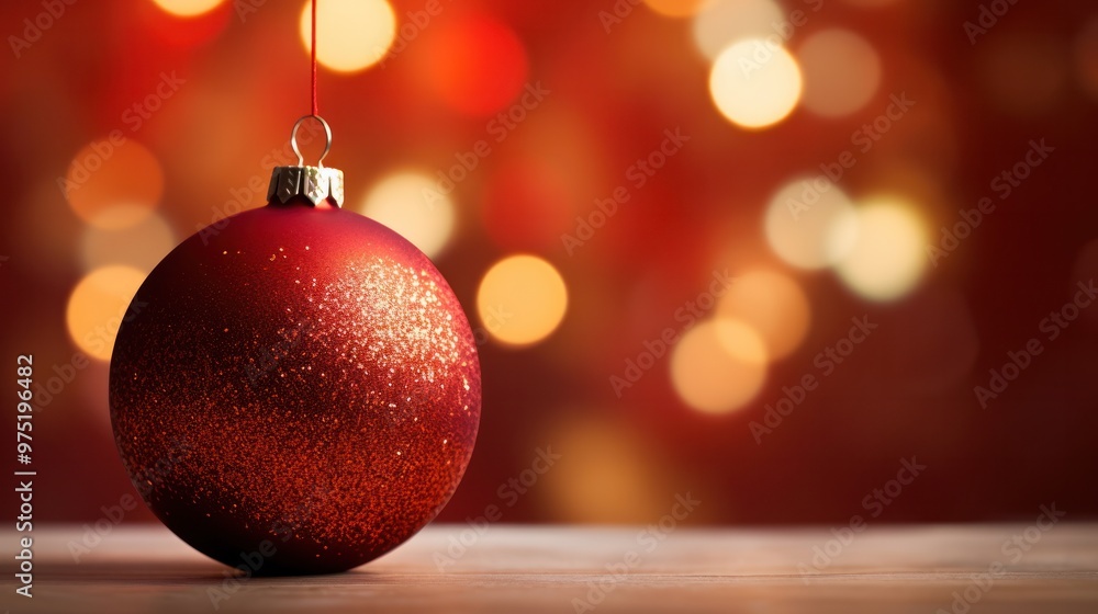 A red Christmas ornament reflecting the warm glow of fairy lights, creating a magical ambiance A red Christmas ornament reflecting the warm glow of fairy lights, creating a magical ambiance