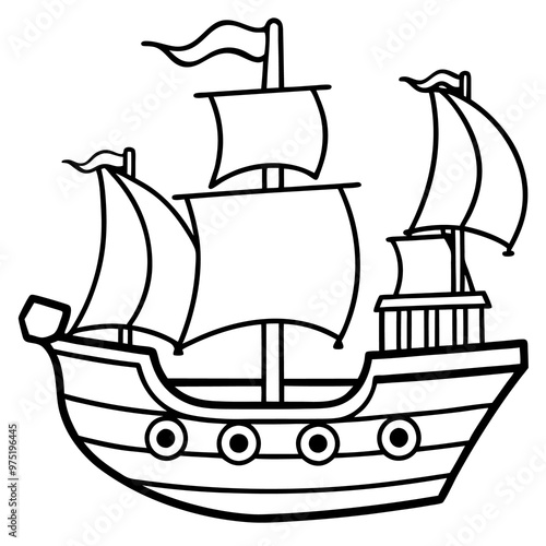 vintage pirate ship outline coloring book page line art drawing