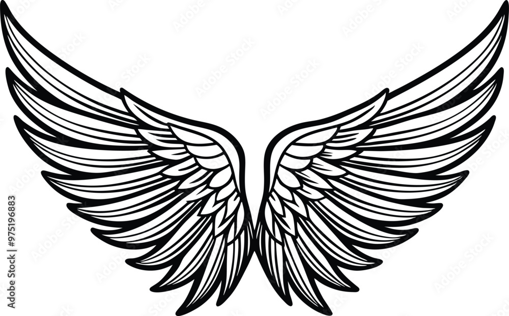 Wing line art, angel wings tattoo vector illustration Wing line art, angel wings tattoo vector illustration