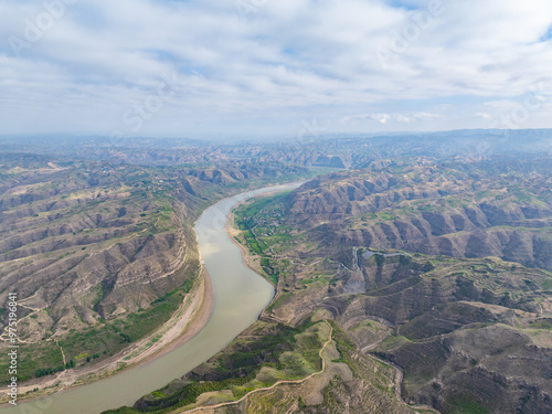 Sunny summer day in the Yellow River Snake Bend Geological Park in Yonghe, Linfen, Shanxi