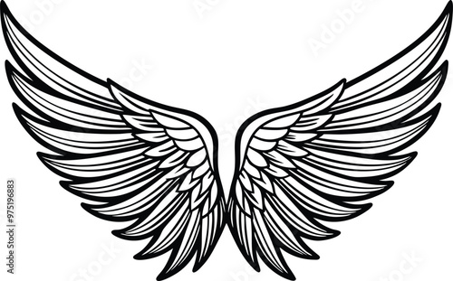 Wing line art, angel wings tattoo vector illustration