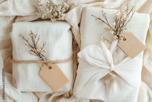 A rustic japan wrap captures a sustainable, zero-waste gift, perfect for an eco-friendly holiday photo